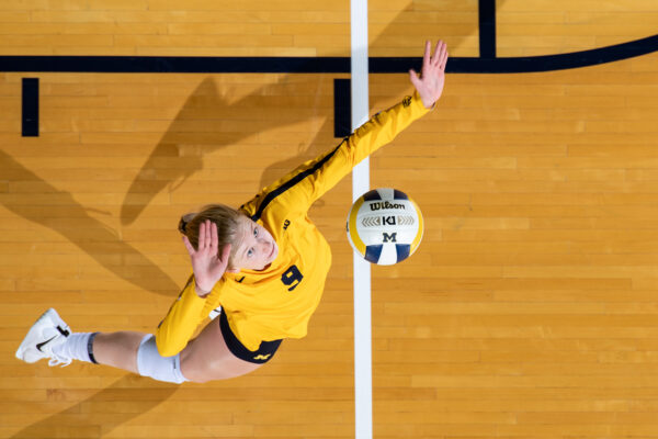 Volleyball senior MacKenzi Welsh serves