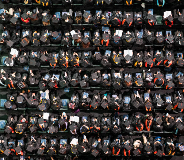 An overhead view of the graduates